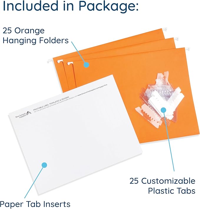 Blue Summit Supplies Hanging File Folders, 25 Reinforced Hang Folders, Designed for Home and Office Color Coded File Organization, Letter Size, Orange, 25 Pack-NeatNest