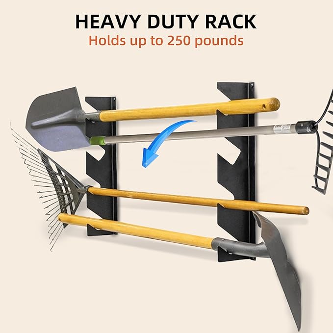 CZWL&HG Garage Tool Organizer Wall Mount – Heavy-Duty Solid Steel Rack for Shovels, Rakes, Long-Handled Tools – Horizontal Shed/Yard Storage Holds 250 lbs with Rustproof Mounts-NeatNest