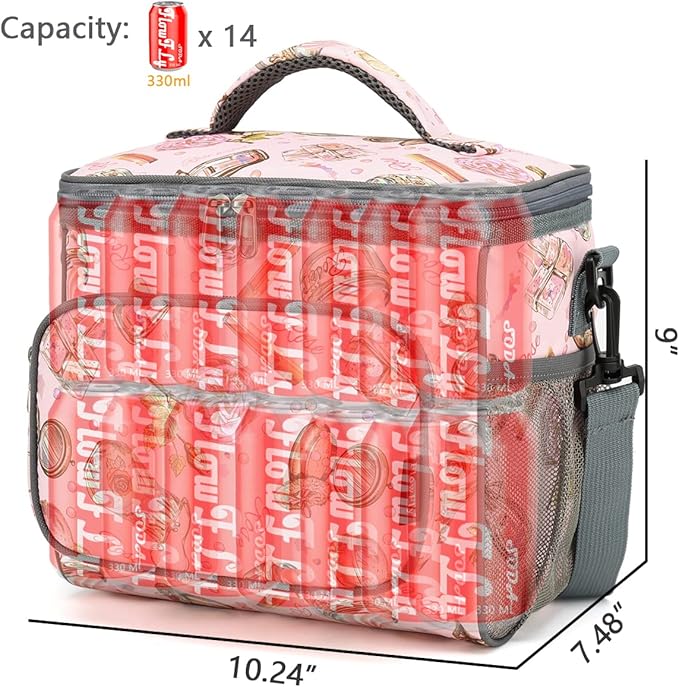 FlowFly Insulated Reusable Lunch Bag Adult Large Lunch Box for Women and Men with Adjustable Shoulder Strap,Front Zipper Pocket and Dual Large Mesh Side Pockets,Rose-NeatNest