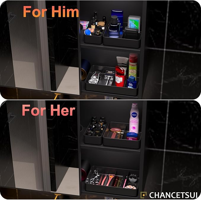 CHANCETSUI Bathroom Modular Drawer Organizer Set – Stackable 3-Piece Storage Trays for Personal Care, Makeup, Skincare, Grooming Tools-NeatNest