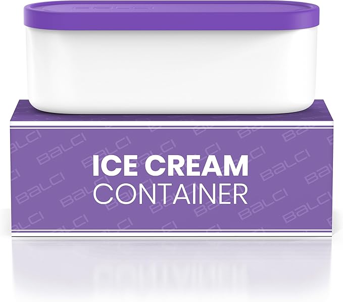 BALCI - Ice Cream Container - 2 Quart - Perfect Reusable Freezer Storage for Homemade Ice Cream Tubs for Sorbet, Frozen Yogurt and Gelato! - Flexible Silicone Lids, Long Scoop, Stackable - Purple
