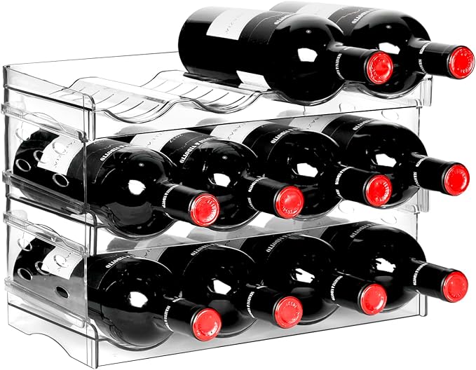 BoxedHome Plastic Water Bottle Organizer and Wine Rack Storage Holder for Inside Cabinet, Kitchen Countertop, Table Top, Pantry, Bars, Cabinets, Fridge - Clear (3 Tier 12 Containers)-NeatNest