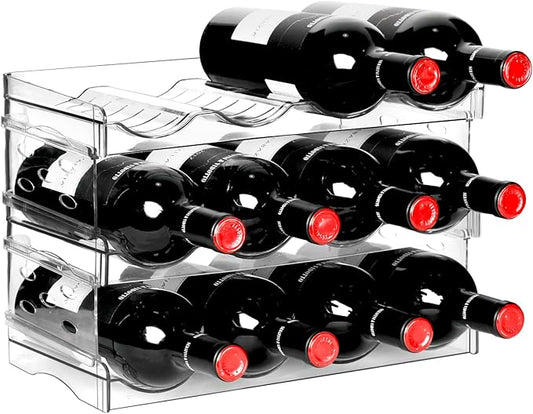 BoxedHome Plastic Water Bottle Organizer and Wine Rack Storage Holder for Inside Cabinet, Kitchen Countertop, Table Top, Pantry, Bars, Cabinets, Fridge - Clear (3 Tier 12 Containers)-NeatNest