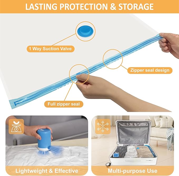 Vacuum Storage Bags with Electric Pump, 22 Pack (3 Jumbo/3 Large/8 Medium/8 Small) Vacuum Seal Space Saver Bags for Clothing, Pillows, Blanket, Bedding, Comforters-NeatNest