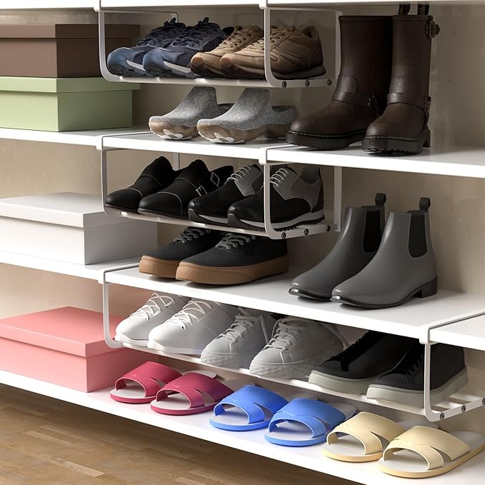 3 Pcs Expandable Shoe Rack Organizer for Closet 16.5-31.5 Inch Adjustable Retractable Hanging Cabinet Shoe Shelf Dorm Room Storage for Space Saving (White)-NeatNest
