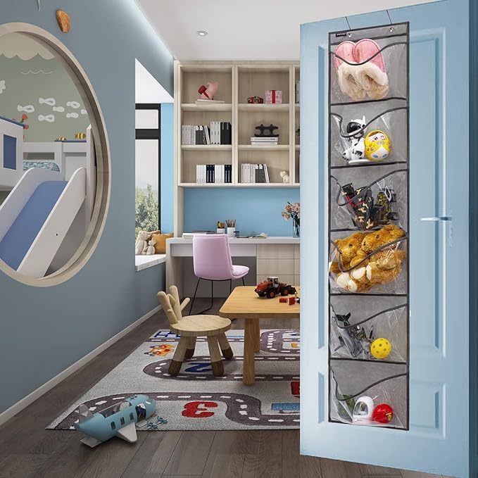Extra Large Pockets Shoe Organizer for Closet Over The Narrow Door Hanging Shoe Holder Storage (6 Large Pockets-Grey)-NeatNest