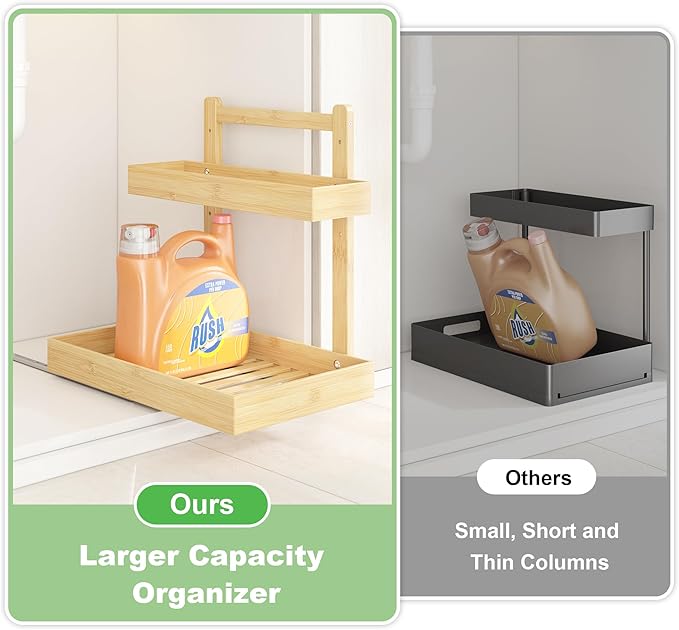 Under Sink Organizer - 2-Tier Pull Out Cabinet Organizer Vertical Slide Out Sink Shelf Storage Shelves for Multi-Purpose Bath Kitchen Bathroom Medicine (Nature, 2 Packs)-NeatNest