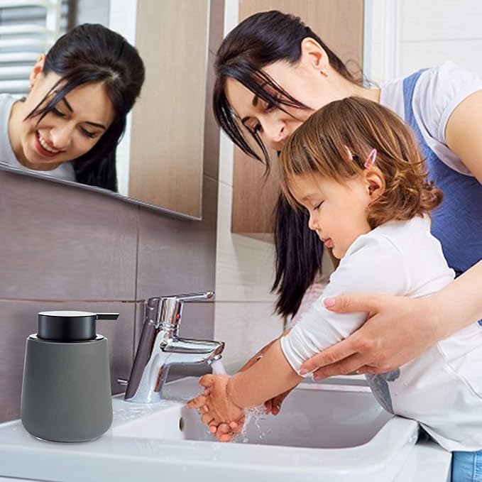 BosilunLife Grey Lotion Dispenser - Modern Ceramic Soap Dispenser Bathroom 12 oz Bottles Lotion Hand Pump Dispenser Black Pump Dish Liquid Dispenser for Kitchen Hand Wash Dispenser-NeatNest