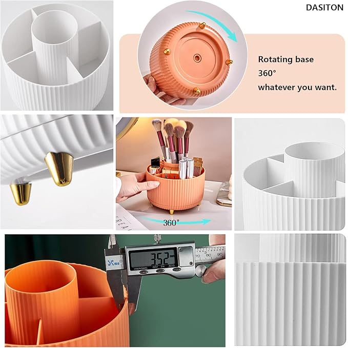 DASITON Large Capacity Makeup Brush Holder,360° Rotating Makeup Organizer,5 Slot Makeup Brushes Cup,for Vanity Decor,Bathroom Countertops,Desk Storage Container,Cosmetic Display cases(Blue)-NeatNest