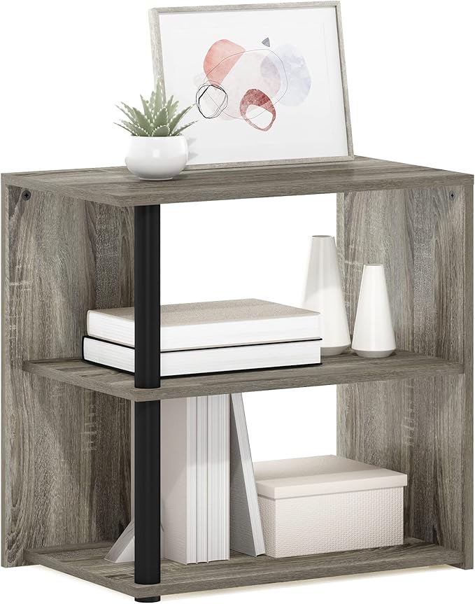 Furinno Romain 2-Tier End Table, French Oak/Black-NeatNest