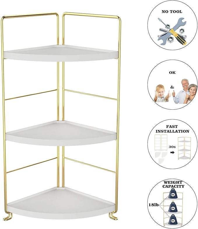 3-Tier Kitchen Spice Rack , Standing Rack,Triangle Bathroom Countertop Storage Shelf ,Cosmetic Organizer Holder , Stackable Cabinet Organizer , Kitchen Counter Shelf , Corner Spice Rack ,Golden-NeatNest