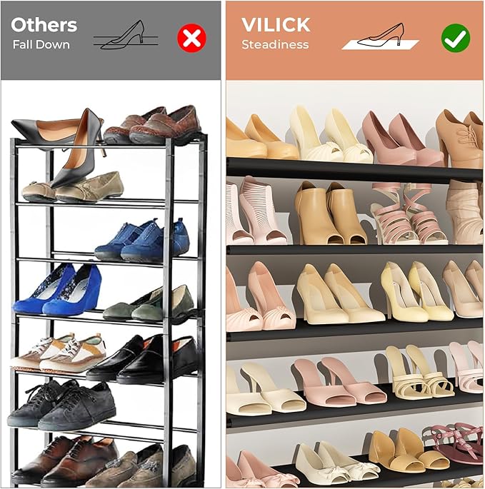 11 Tiers Tall Wide Shoe Rack 55 Pairs Large Capacity Sturdy Durable Shoe Rack for Closet Metal Shoe Organizer Shelf with Two Hooks Space Saving for Entryway Black-NeatNest
