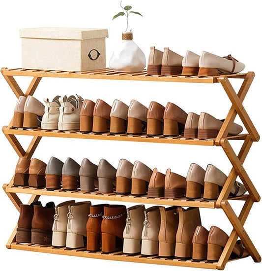 Choclaif Free Standing Shoe Racks for Closet, Shoe Shelf Bamboo Shoe Rack for Bedroom, Entryway Hallway Closet Living Room Organizer（4 Tier）-NeatNest