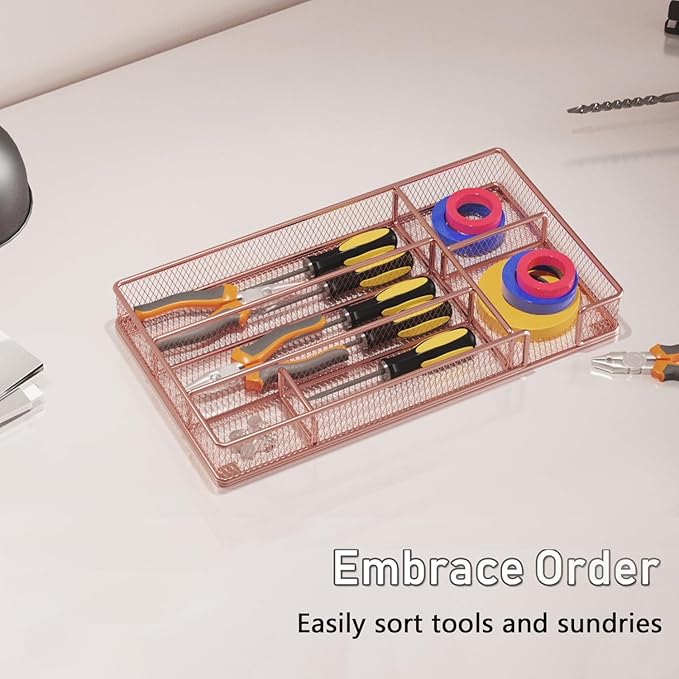Desk Drawer Organizer Tray, Mesh Desk Organizer, Office Drawer Organizer, Desk Accessories & Workspace Organizers, Suitable for Tools, Pencils, Office Supplies Storage (Rose Gold)-NeatNest