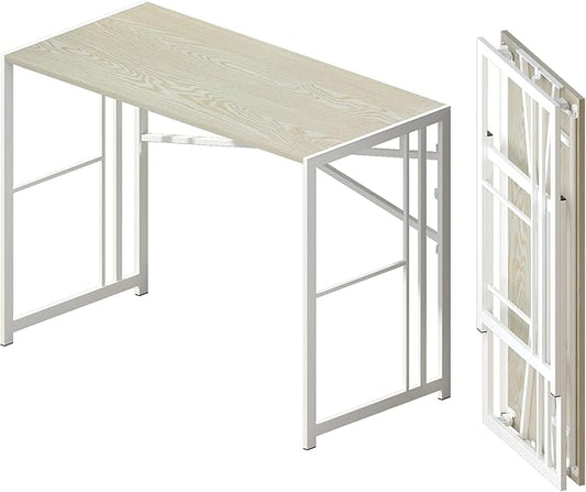 40 inch Folding Desk, Writing Gaming Computer Camping Desk, No Assembly Required Home Office Table, Natural and White-NeatNest