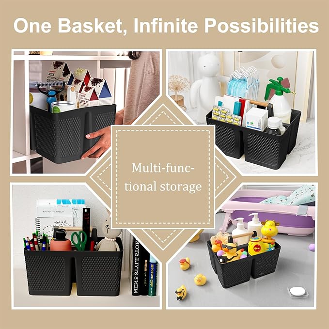 Shower Caddy Portable and Cleaning Caddy Organizer for Bathroom, Kitchen, Toiletries Storage ，Caddy organizer with handle, Rust-Resistant, Durable Material (Black, 9.36" L×7.73" W×7.24" H)-NeatNest