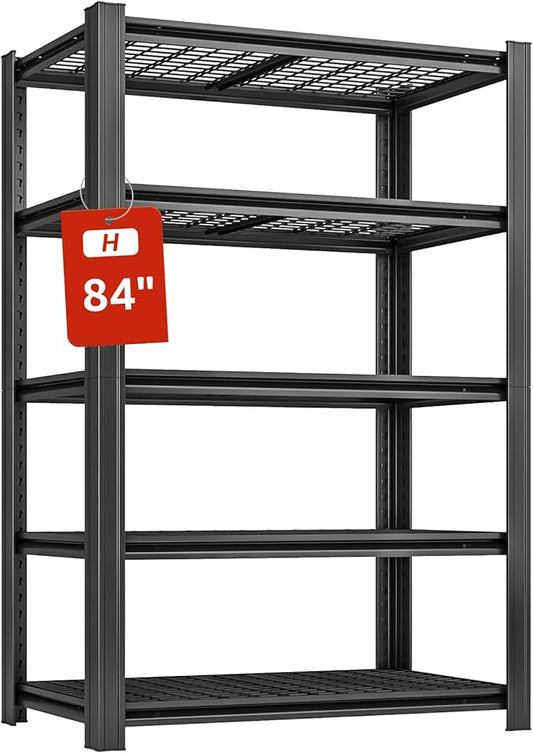 5 Tier Metal Shelving Unit 84" H x 48" W x 24" D, 3000LBS Adjustable Garage Shelves, Heavy Duty Storage Shelves for Warehouse, Basement, Kitchen, Pantry, Living Room, Black-NeatNest
