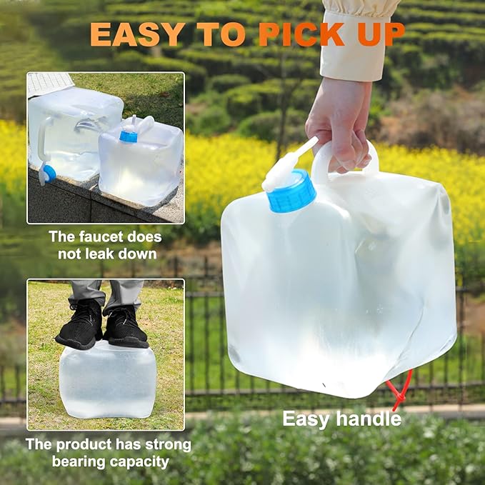 2 Pack Collapsible Water Container with Spigot 2.6 Gallon, Foldable Camping Water Storage Jug Portable Water Tank Canteen for Outdoor Hiking, Fishing, Emergency