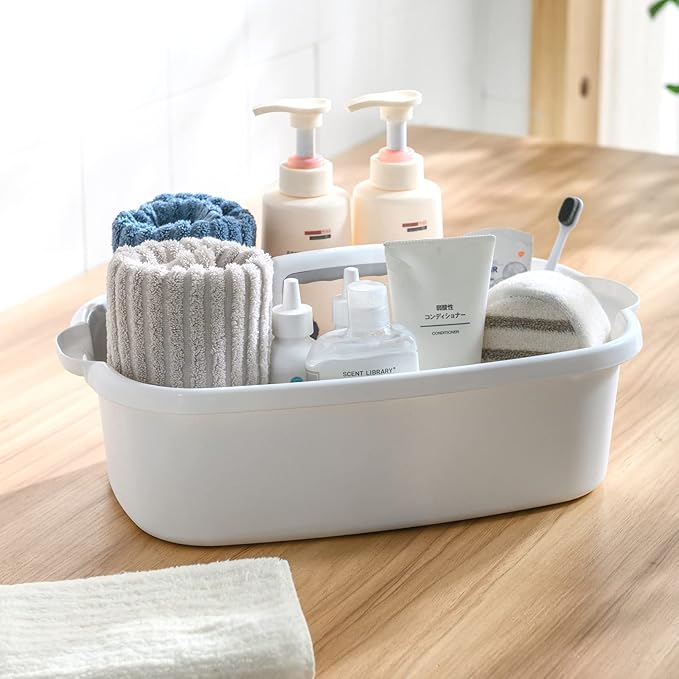 Cleaning Caddy Organizer with Handle, White Plastic Bucket for Cleaning Supplies Products, Cleaning Tool Storage Tote, 2 Pack-NeatNest