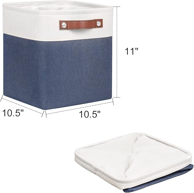 Univivi Fabric Cube Bins Set of 4 Storage Baskets with PU Handles for Home Closet Foldable Storage Bins (Blue, 10.5" x 10.5" x 11")-NeatNest