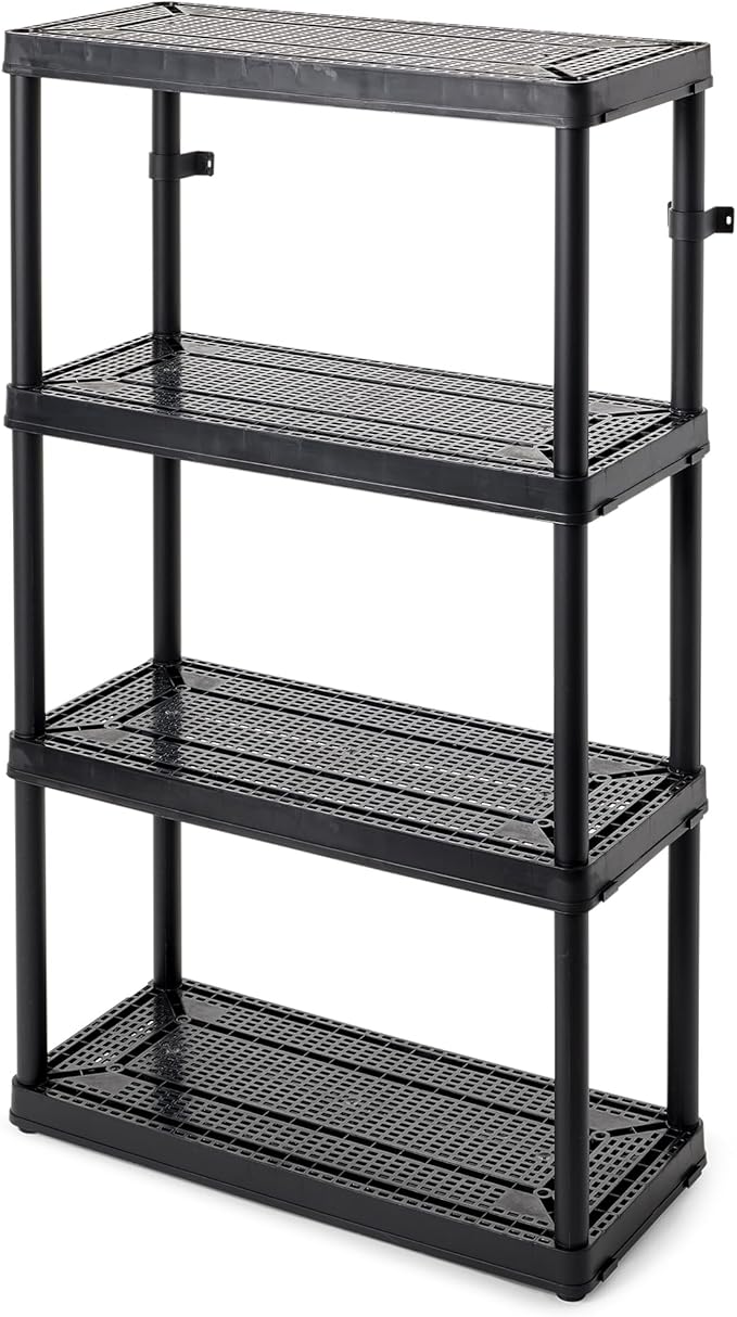 Gracious Living 4 Shelf Fixed Height Ventilated Medium Duty Storage Unit 14 x 32 x 54.5" Organizer System for Home, Garage, Basement, & Laundry, Black