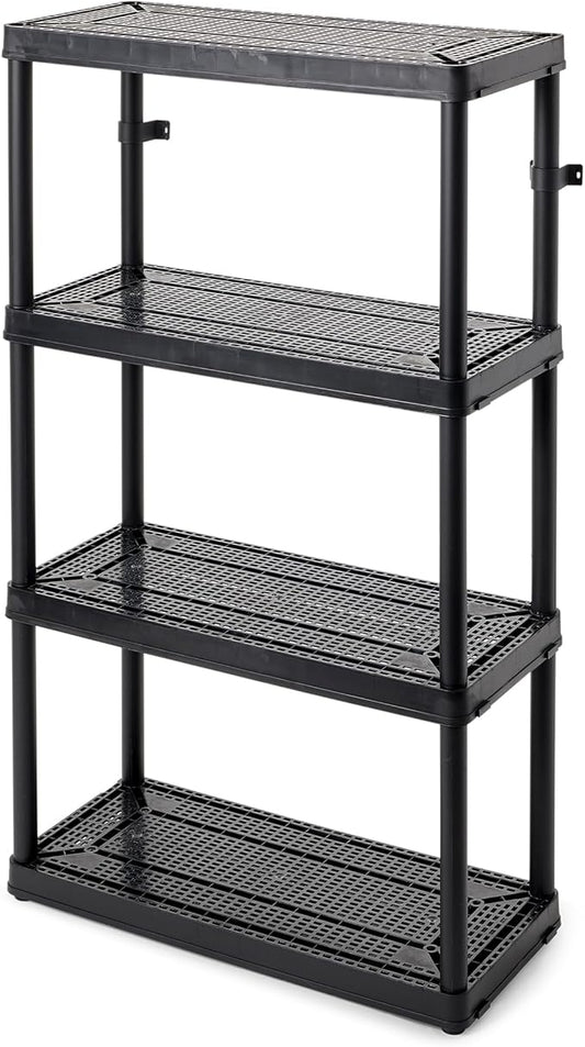 Gracious Living 4 Shelf Fixed Height Ventilated Medium Duty Storage Unit 14 x 32 x 54.5" Organizer System for Home, Garage, Basement, & Laundry, Black