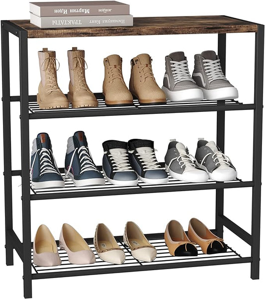HOMEFORT 4-Tier Shoe Rack Organizer, Shoe Tower for Closet, Shoe Storage Shelf with MDF Top Board, Each Tier Fits 3 Pairs of Shoes, Entryway Shoes Organizer with Sturdy Metal Shelves, Rustic Brown-NeatNest