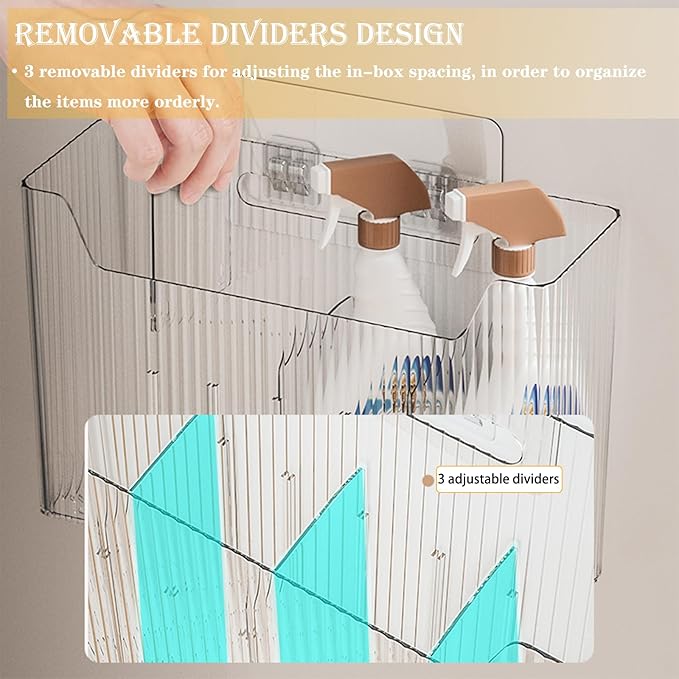 2 Pack Adhesive Mount Cabinet Door Organizer, Wall Mounted Bathroom Organizers and Storage Bins Plastic Stackable Shower Caddy Hanging Floating Shelves for Narrow Space, BPA Free (Clear)