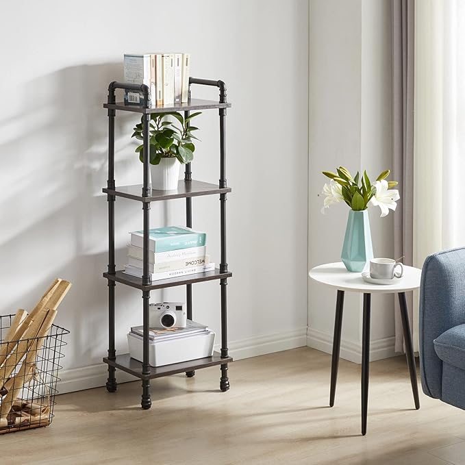IBUYKE Industrial Pipe Ladder Shelf,4-Tier Vintage Style Book Shelf,Free Standing Units,Display Rack and Storage Organizer for Living Room,Bedroom,Kitchen,Black Grey UTMJ404G