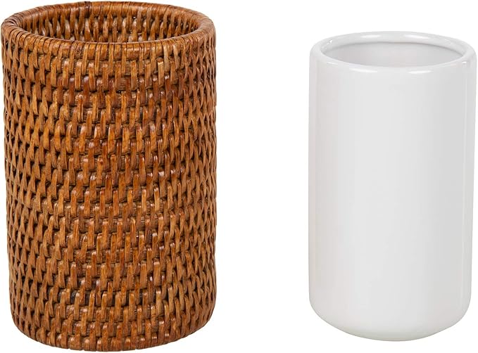 La Jolla Rattan Bathroom Tumbler and Toothbrush Holder (10fl.oz.), Honey-Brown