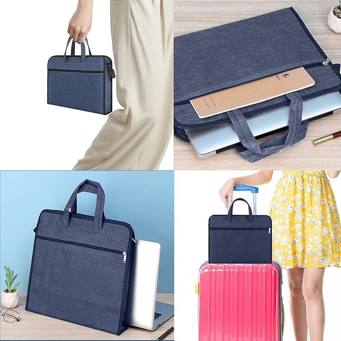 Oxford Document Bag with Handle Waterproof Lightweight Portable Zippered File Bag for Carrying Paper Files Filing Folder