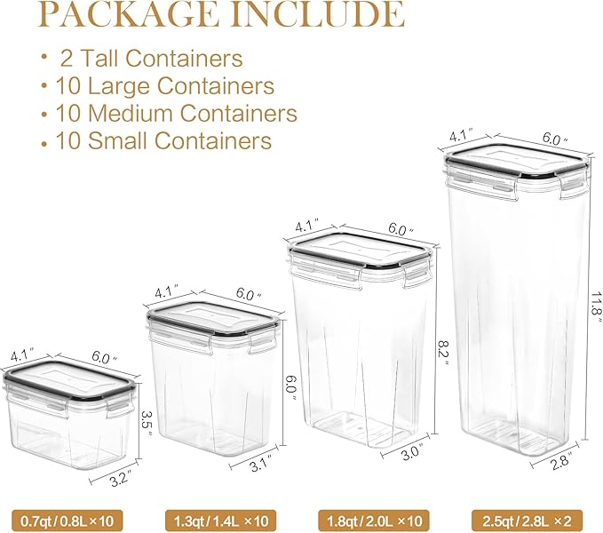 Skroam 32 PCS Airtight Food Storage Containers with Lids, Kitchen and Pantry Organizers and Storage, BPA Free, Plastic Food Storage Canisters for Flour, Sugar, and Cereal, Labels & Marker