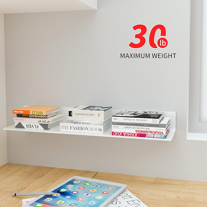 24 Inches Acrylic Wall Shelves 2 Pack, Floating Shelf for Wall Mounting, Acrylic Display Ledges for Funko Pop Figures, Home Décor, Living Room, Gaming Room, Plants(24 inch, White)-NeatNest