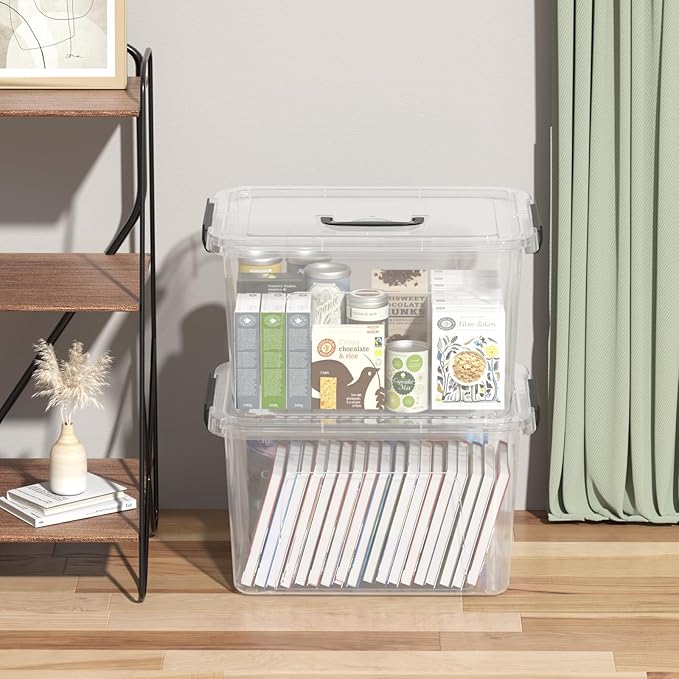17.5 L Plastic Storage Bin with Lids, Clear Latching Box, 4 Packs
