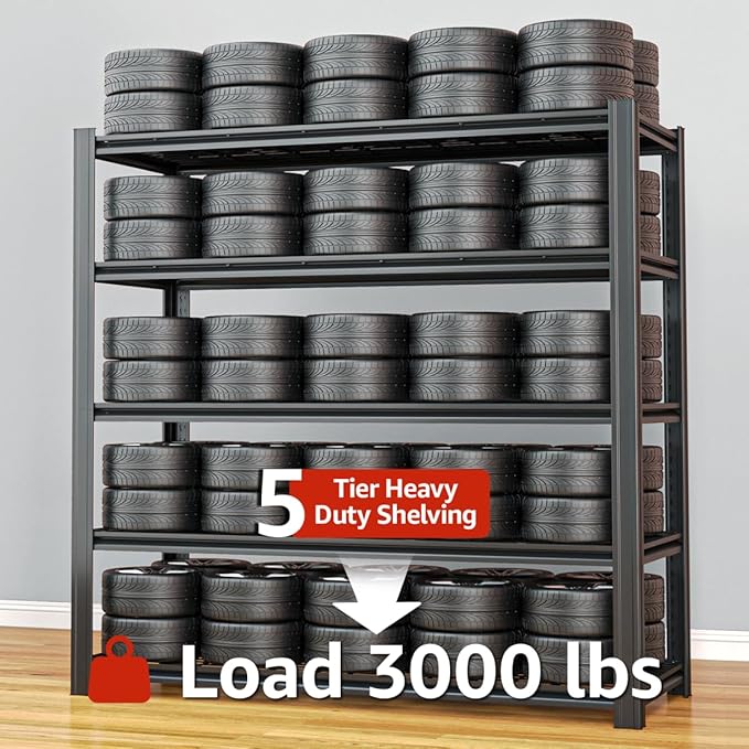 5 Tier Metal Shelving Unit 84" H x 55" W x 24" D, 3000LBS Adjustable Storage Shelves, Heavy Duty Garage Shelves for Warehouse, Basement, Kitchen, Pantry, Living Room, Black-NeatNest