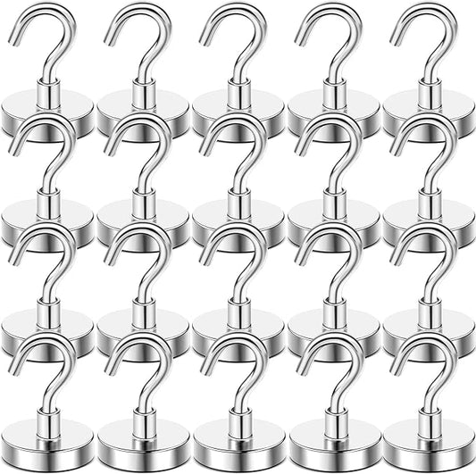 DIYMAG Magnetic Hooks, 80 LB Heavy Duty Strong Magnet with Hooks, Strong Rare Earth Neodymium Magnet Hooks for Hanging, Magnetic Hanger for Curtain, Home, Kitchen, Workplace, 20 Packs-NeatNest