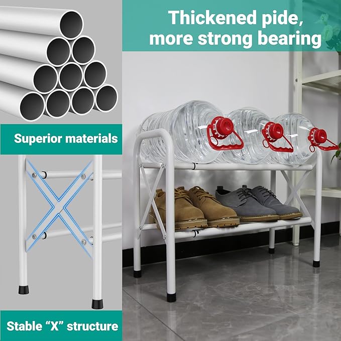 2-Tier Free Standing Shoe Racks, White Shoe Storage Rack, Metal Shoe Storage Shelf for 12 Pairs of Shoes-NeatNest