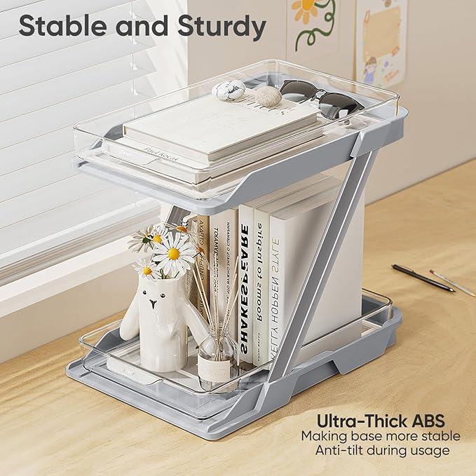2 Pack Bathroom Organizers and Storage - Multi-Purpose,2-Tier Clear Pull Out Organization for Bathroom,Under Sink,Kitchen,Vanity,Countertop,Cabinet,Pantry & Medicine Cabinet,Grey-NeatNest