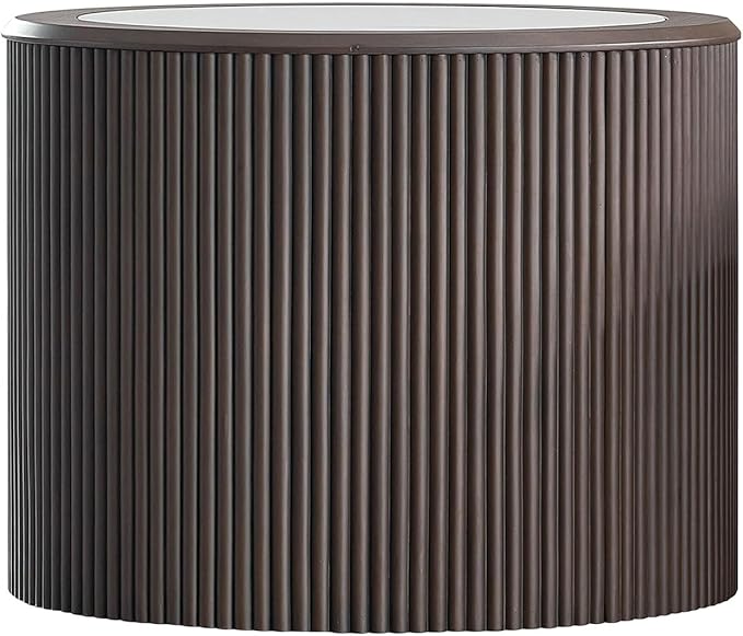 23.62" Round Coffee Table for Living Room,Modern Marble Pattern End Small Side Table with Sturdy Pedestal for Bedroom,Dark Brown