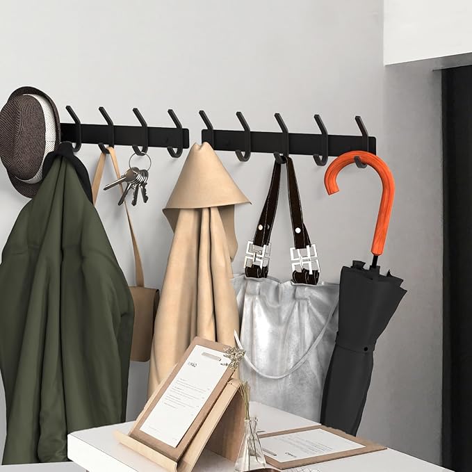 VAEHOLD Wall Hooks, Heavy Duty Aluminum Towel Hooks for Hanging Coat, Hat, Key, Clothes, Closet Hook Wall Mount for Kitchen, Bathroom, Office (“C“ Shape Coat 5 Hooks 2 Pack)-NeatNest
