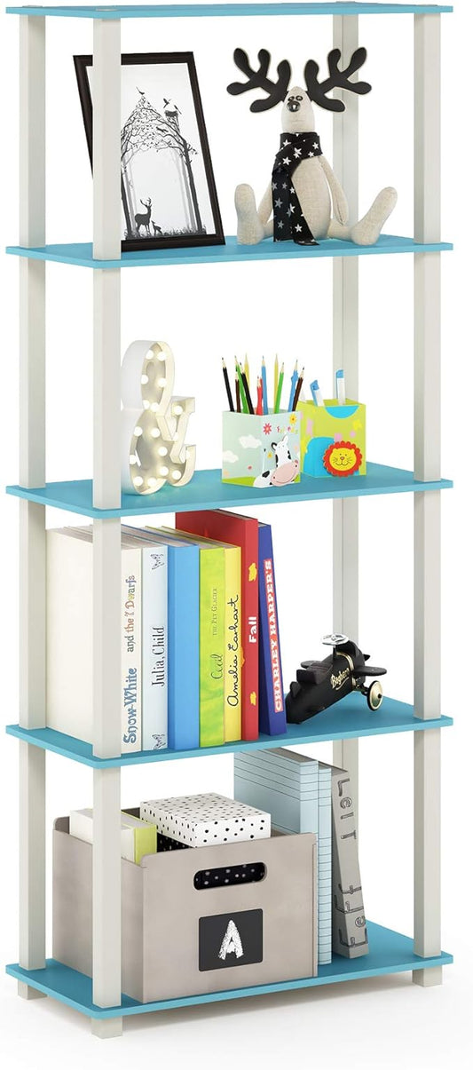 Furinno Turn-N-Tube 5-Tier Multipurpose Shelf / Display Rack / Storage Shelf / Bookshelf, Square Tubes, Light Blue/White-NeatNest