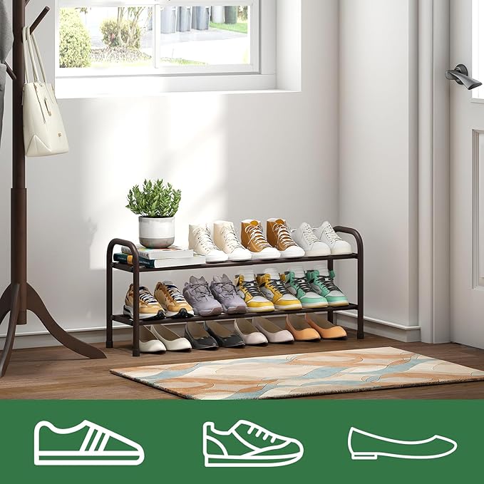 Expandable Shoe Rack, 2-Tier Shoe Shelf for Closet, Adjustable Length Shoe Shelf Storage Organizer, Standing Shoe Rack for Entryway-NeatNest