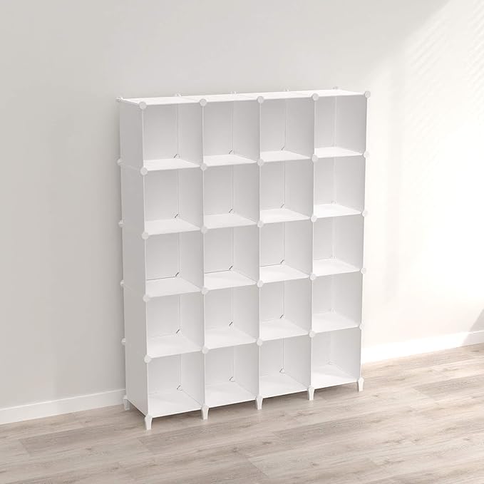 HOMIDEC 20-Cube Storage Shelf, Storage Bookcase Bookshelf with Metal Hammer, Storage Cubes Organizer Cabinet for Kids, Closet, Bedroom, Bathroom, (11.8x11.8x11.8 inch)-NeatNest