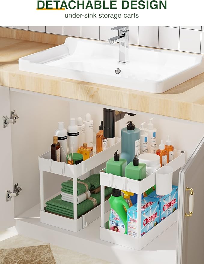 LEHOM Slim Rolling Storage Cart - 4 Tiers Bathroom Organizer Utility Cart Slide Out Storage Shelves Mobile Shelving Unit for Kitchen, Bedroom, Office, Laundry Room, Small Narrow Spaces (Pear White)