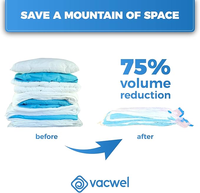 Vacuum Storage Bags for Clothes, Quilts, Pillows, Space Saver Size - Extra Strong Vacuum Seal Bags - 6x Pack Jumbo (43x30in)
