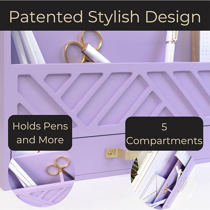 BLU MONACO Mail Organizer Countertop Kitchen - Purple Wood Desk Storage with Drawer - Mail Sorter or Bill Holder for Desk - Farmhouse Accessories & Mail Basket for Counter-NeatNest