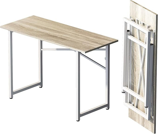 Folding Desk 47 inch No Assembly Required Home Office Table, Writing Gaming Computer Camping Desk, Beige-NeatNest