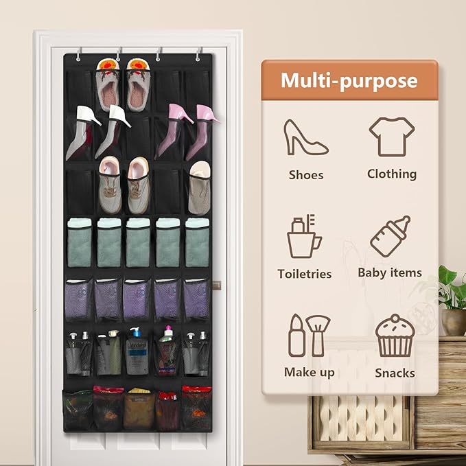 FENTEC 35 Large Pockets Over The Door Shoe Organizer, Mesh Hanging Shoe Organizer Shoe Rack for Closet Mesh Closet Shoe Holder, Over Door Organizer, Shoe Organizer for Wall, Black, 1 Pack-NeatNest