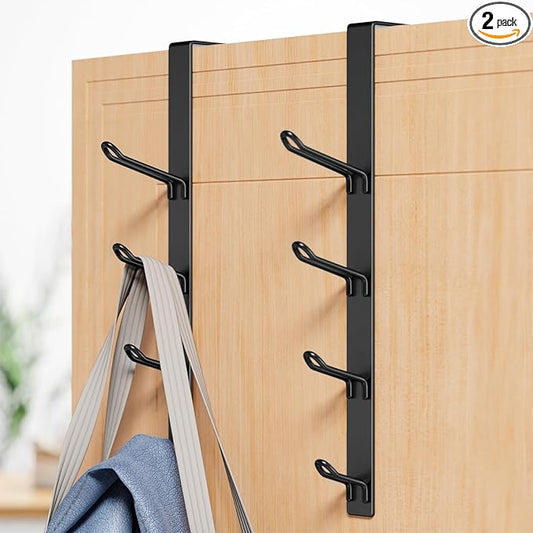 niffgaff 8 Hook Over The Door Hooks, Vertical Over The Door Towel Hook, Over Door Hook, Over The Door Hanger, for Towel and Clothes Hangers, Black, 2 Pack,12.28“,for 1.7'' Door