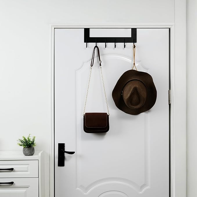 WEBI Over The Door Hooks Door Hanger,Over Door Towel Rack with 6 Hooks,Door Coat Hanger Over Door Coat Rack for Clothes,Black,2 Packs